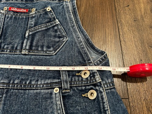 Vintage 90s Xhilaration Juniors Size 5 Blue Denim Jean Carpenter Overall Shorts - Picture 11 of 12
