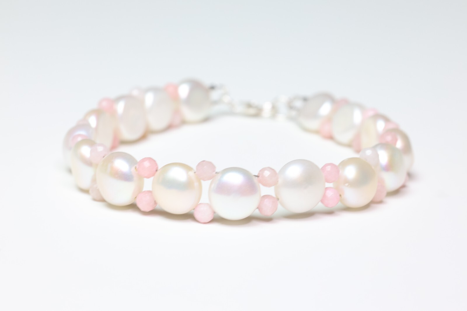 Bracelet argent avec perle de culture et opale rose - Cadeau idéal