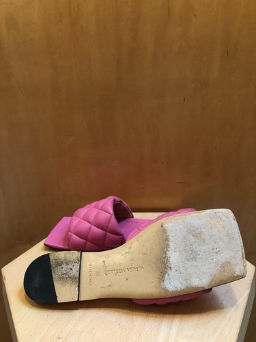 BOTTEGA VENETA Azalea Pink Pad Quilt Intrecciato Flat Leather Sandal Slide 37/7 - Picture 6 of 15