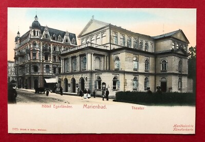Postcard Marienbad in Bohemia around 1900 Hotel Egerland and Theatre (87020