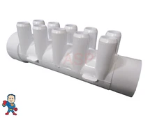 Manifold, 3/4" Smooth Barb, 10 Port, Flow Thru, 1-1/2" Slip x 1-1/2" Spigot