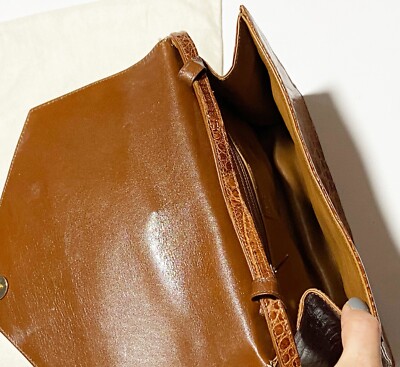 Vge. Valentino Garavani Crocodile Clutch, Honey Brown, Detachable