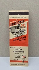 Vintage Matchbook Cover PAUL LINN TEXACO SERVICE Gainesville Texas TX Fire-Chief