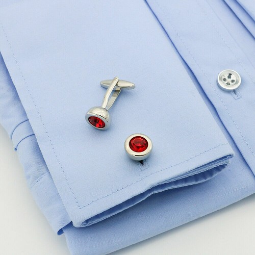 Brilliant Silver Men's 14k White Gold Over 2.60CT Ruby Round Cut Shirt Cufflinks - Picture 4 of 9