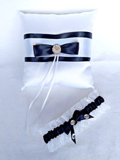 Black  White Wedding Ring Bearer Pillow  Garter Set Satin by Alfred Angelo