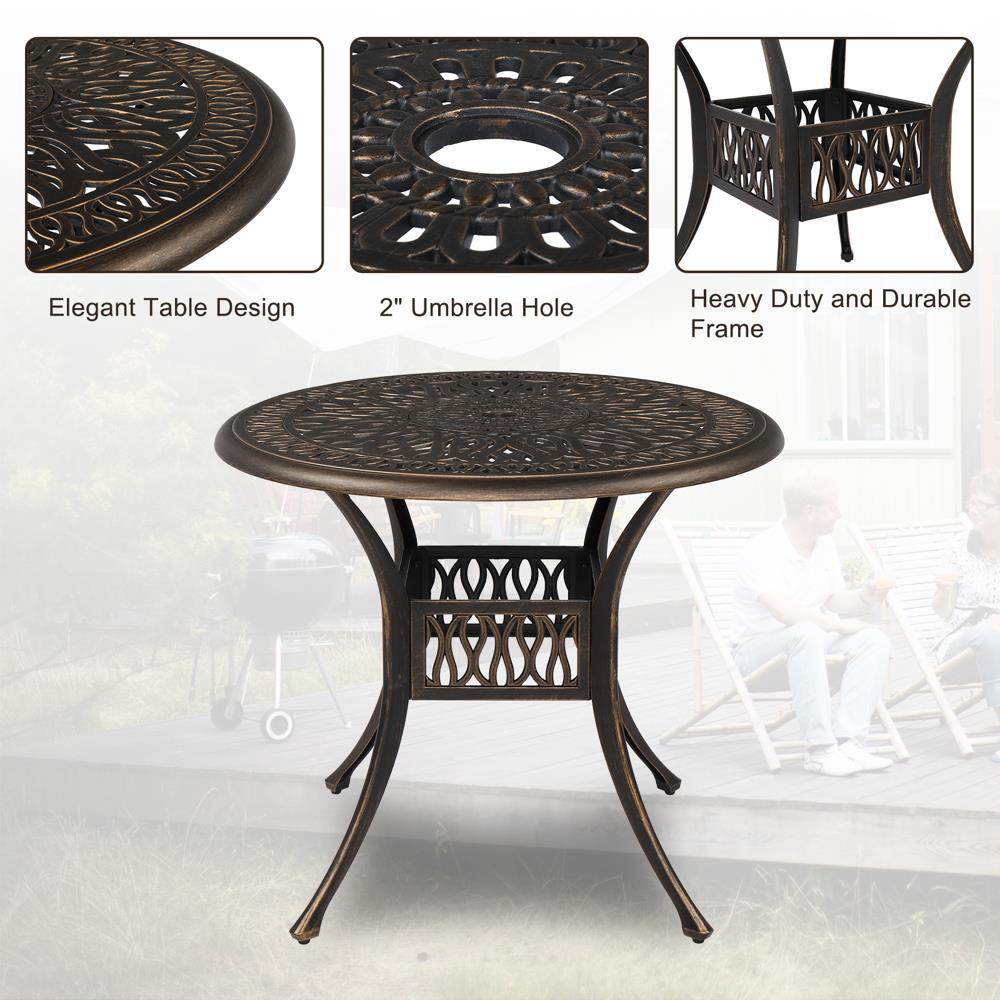 VINGLI Outdoor Cast Aluminum Bar Table w/ Umbrella Hole Dining Table