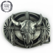 Bull Skull Belt Buckle Metal Zinc Alloy Vintage Western Cowboy Silver PREMIUM