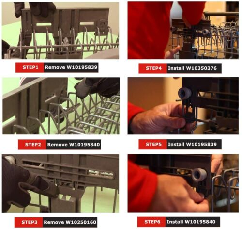W10350376 & W10195840 & W10195839 Ricambi Regolazione Rack Superiore Lavastoviglie -- Confezione da 6 - Foto 5 di 8