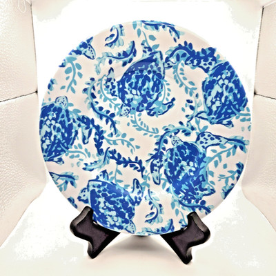 Set 4 Lilly Pulitzer Melamine 8'' Plates, Turtley Awesome, Blue White Turtles