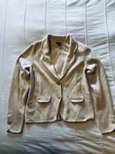 Ann Taylor Women's Beige Wool Blend Blazer Jacket L 2-Button Pockets