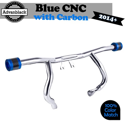ProTek Blue CNC w/ Carbon Front High Way Peg One Step Crash Bar Fits 14+ Harley - Foto 7 di 7