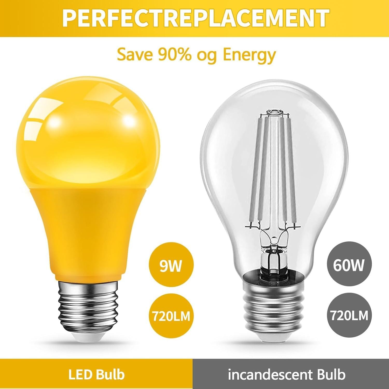 LED Yellow Bug Light Bulbs for Outdoor Indoor Porch, 9w LED Color Bulb for Outsi