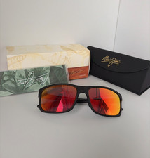 Maui Jim POKOWAI ARCH MJRM439-35UTD Polarized Sunglasses Matte Black Frames Red