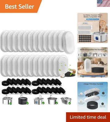 50 Pack Cat Water Fountain Filters for 108/3.2L& 67oz/2L Stainless Steel Pet ...
