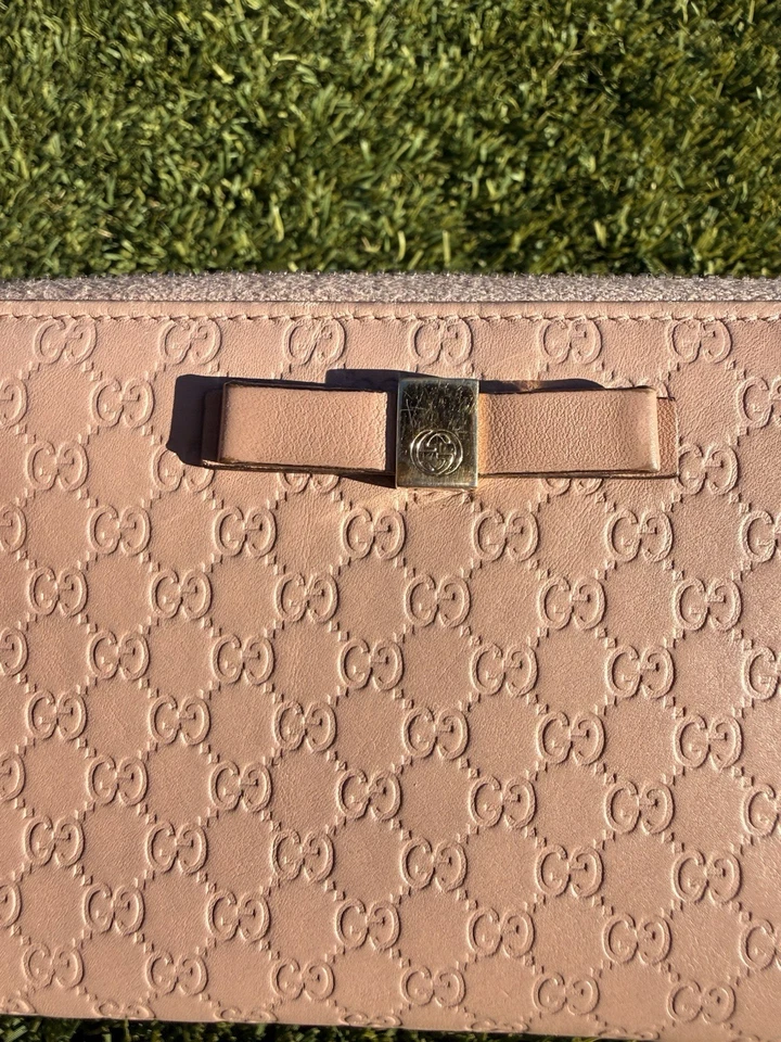 Cartera Gucci Mujer Rosa Monograma Cuero Doble G Cremallera Alrededor Foto 2 de 4