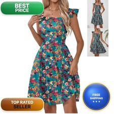 Naggoo Women's Casual Summer Boho Floral Dresses Square Neck Semi Formal Line