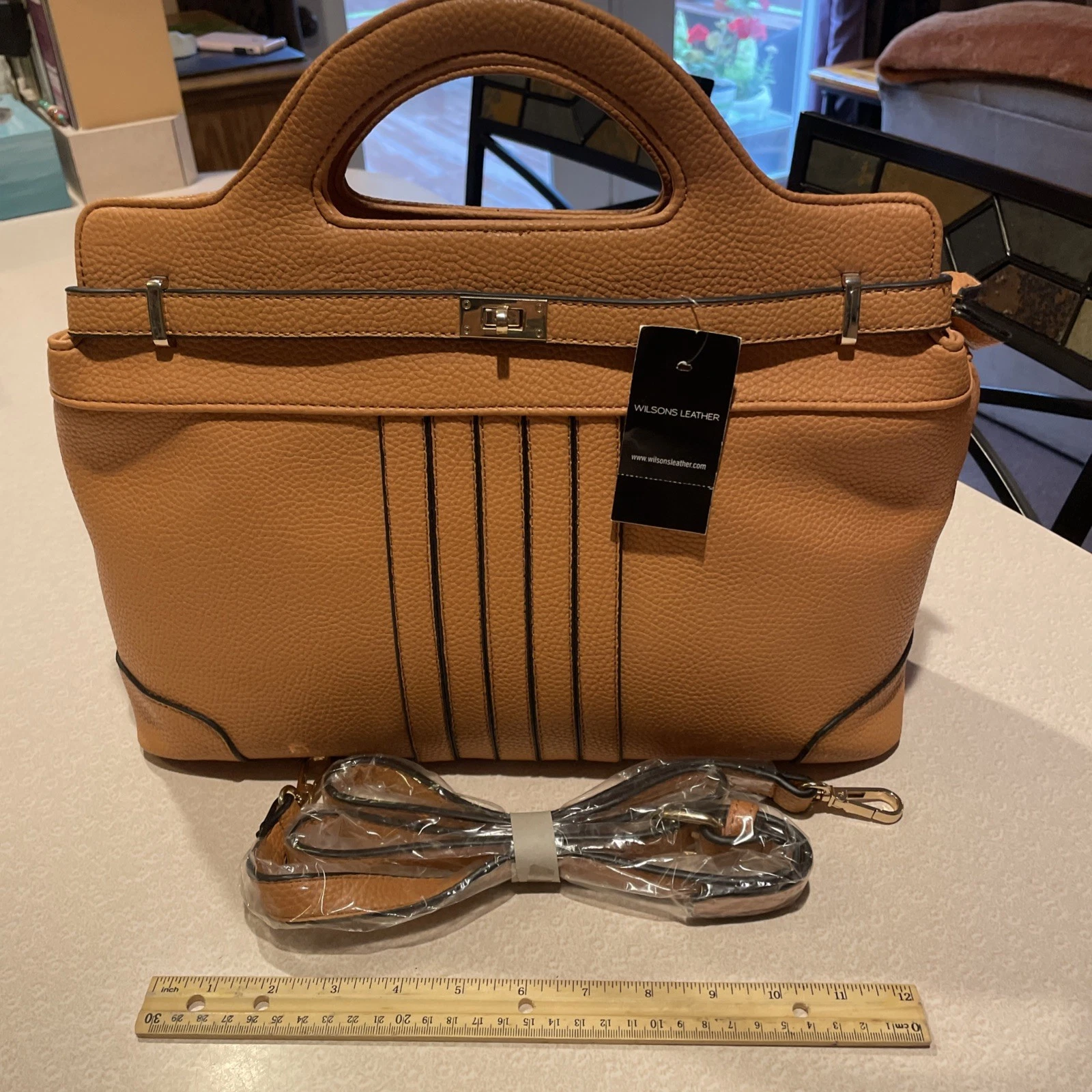 Wilson's Leather Bag/Large Purse. Brown. Strap. Arch Handle. Tote. Hand Bag.