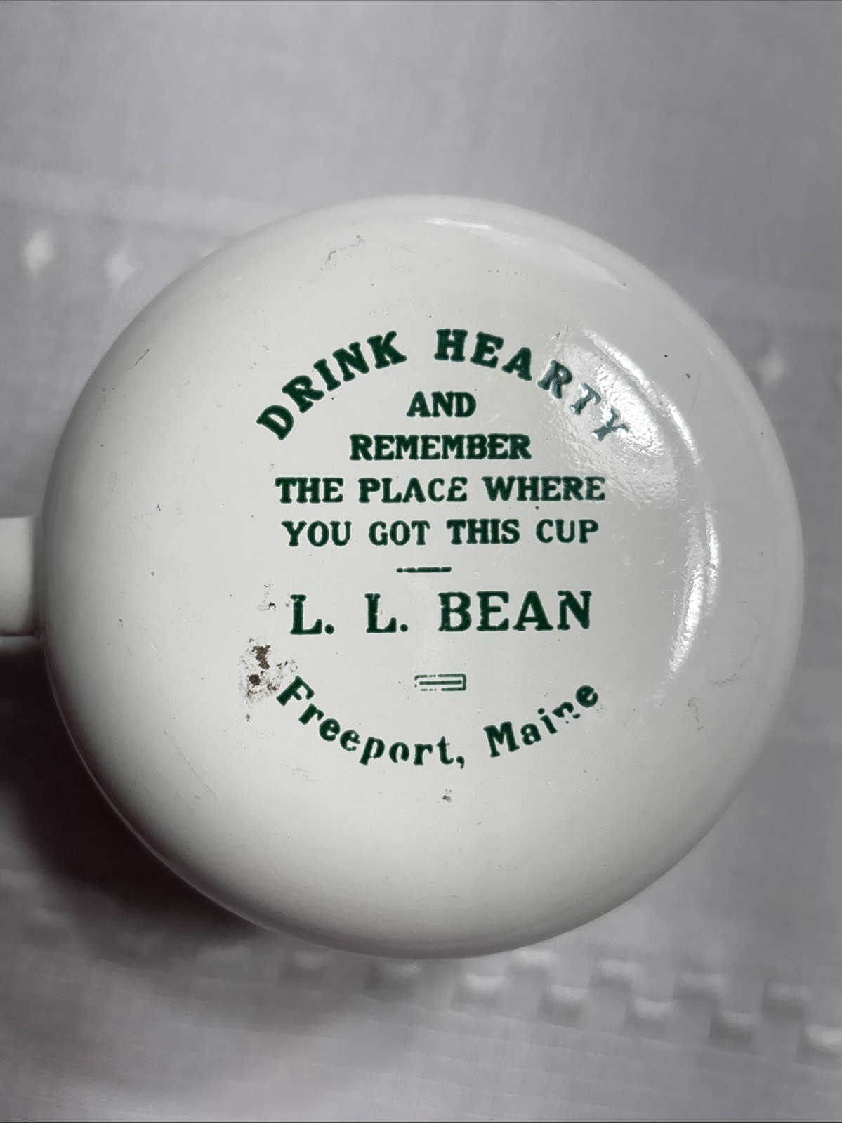 L.L.BEAN Enamel MUG Green Lettering-Freeport, Maine
