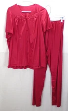 Vintage Vanity Fair Fushia Dark Pink Nylon 2-piece Short Sleeve Pajamas XL