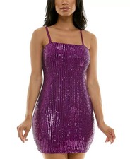 Emerald Sundae Sequined Bodycon Dress Juniors XS Magenta Straight Neck Hook Back