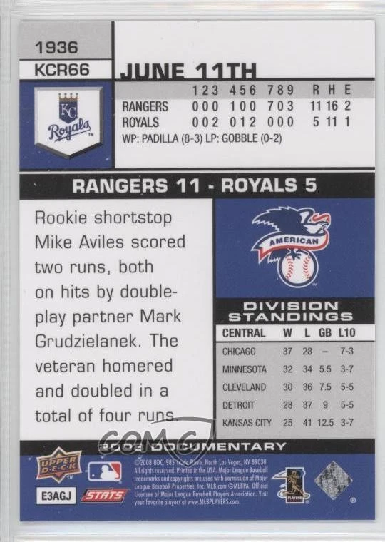 2008 Upper Deck Documentary Alex Gordon #1936 - Image 2 of 2