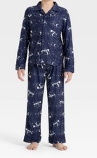 Cat  Jack Girls Santa Pajama Set Navy Fleece Button-Up L 10/12 Christmas
