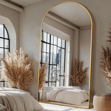 Gold Arched Full-Length Floor Mirror with Stand