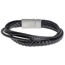Genuine Black Leather Bracelet with Stainless Steel Magnetic Closure 8.5 Inches