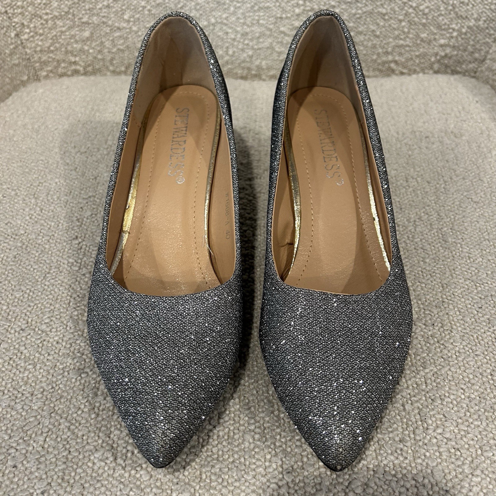 Silver Metallic Sparkle Glitter Kitten Heels Shoes 9.5