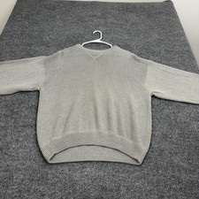 Vintage Eddie Bauer Sweater Mens L Grey Cotton Ribbed Crewneck Gorpcore Outdoor