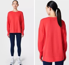 NWT Sweaty Betty Sz M After Class Sweatshirt Tulip Red Thumbholes Organic Cotton