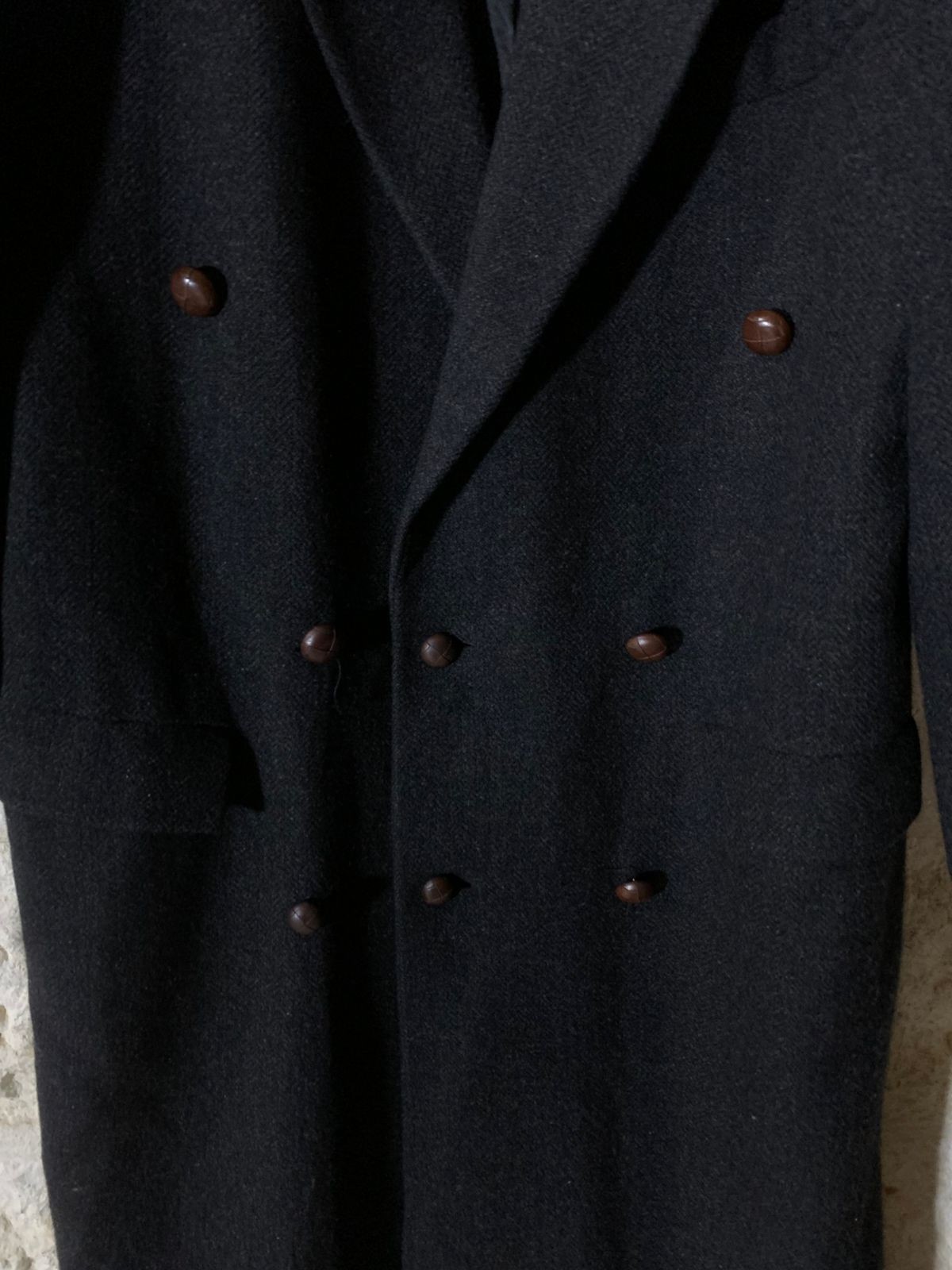 Vintage Hugo Boss pure Wool tweed db gangster Charcoal over coat 48R 48S XL thumbnail 4