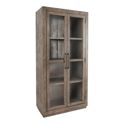 Bowery Hill Transitional Reclaimed Pine Display Cabinet in Brown