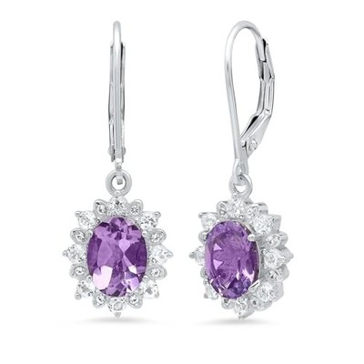 925 Sterling Silber Halo Sonnenschliff ovale Edelstein Ohrringe mit weißem Topas Akzent