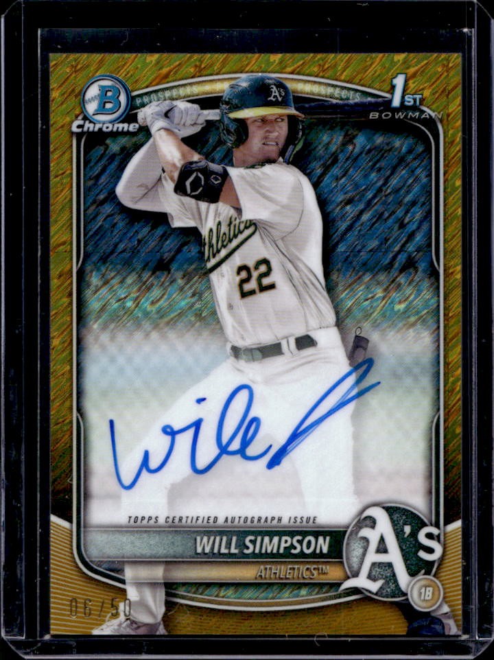 2025 Bowman Will Simpson Chrome Auto Gold Shimmer Refractor 1st Prospect #6/50