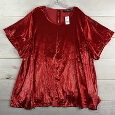 Lane Bryant Top Womens 28 Plus Size Red Velvet Shimmery Short Sleeve Holiday NWT