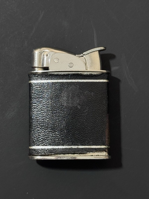 Vintage Evans Silver Tone Black Leather Wrapped Pocket Lighter FOR PARTS 