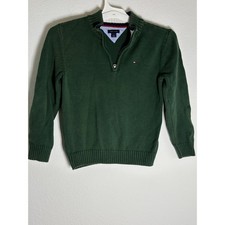Tommy Hilfiger Boys Green Quarter Zip Mock Neck Knit Sweater Size 7