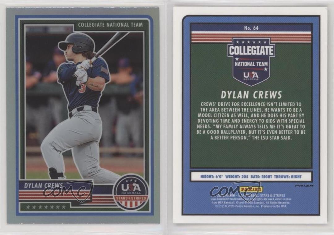 2023 Panini USA Baseball Stars & Stripes Silver Prizm Dylan Crews #64 09wc