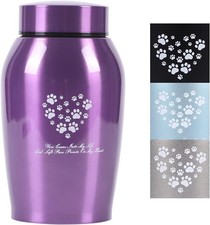 Stainlee Steel Pet Urns,Paws Engraved Dog Urn for Ashes,Cat Medium, Purple