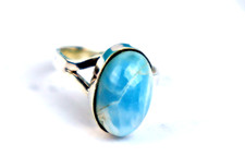 Beautiful Natural Sky Blue Larimar .925 Sterling Silver Ring 7 free resizing
