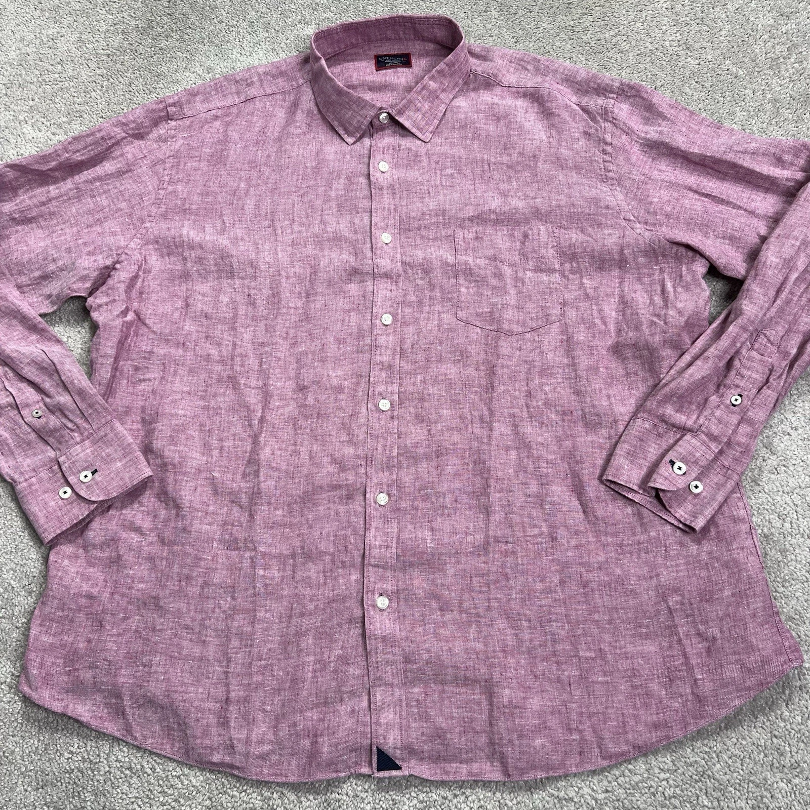 UNTUCKit Shirt Mens 3XL Red 100% Linen Long Sleeve Wrinkle Resistant Button Up