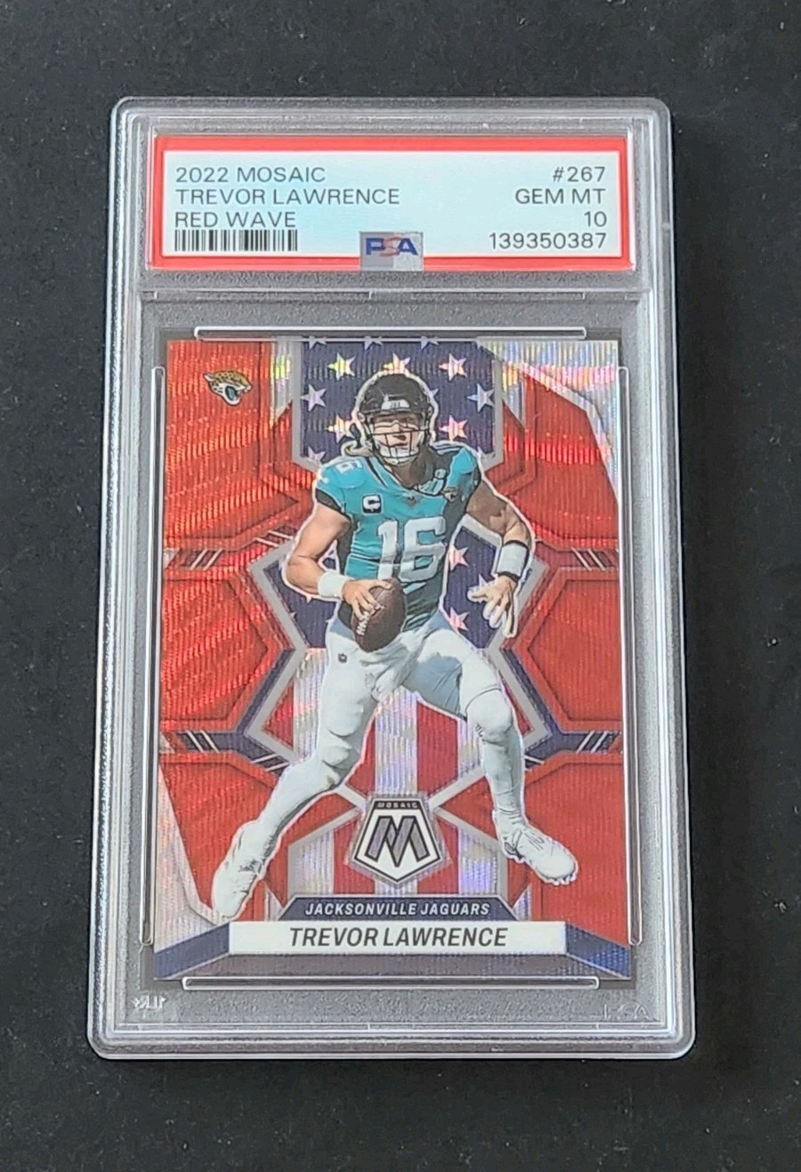 Trevor Lawrence 2022 Mosaic #267 RED WAVE # 9/9 BOOKEND PSA 10 (POP 2) RARE 💎