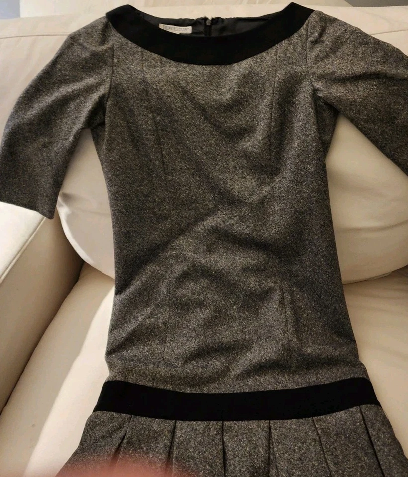 Vestido Pendleton Vintage 8 Academia Lana Seda Forrado Pliegues Cuello Barco Foto 3 de 4