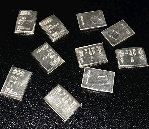 Lot Of Ten (10) Valcambi Suisse - 1 Gram .999 Fine Pure Silver Bullion Mini Bars