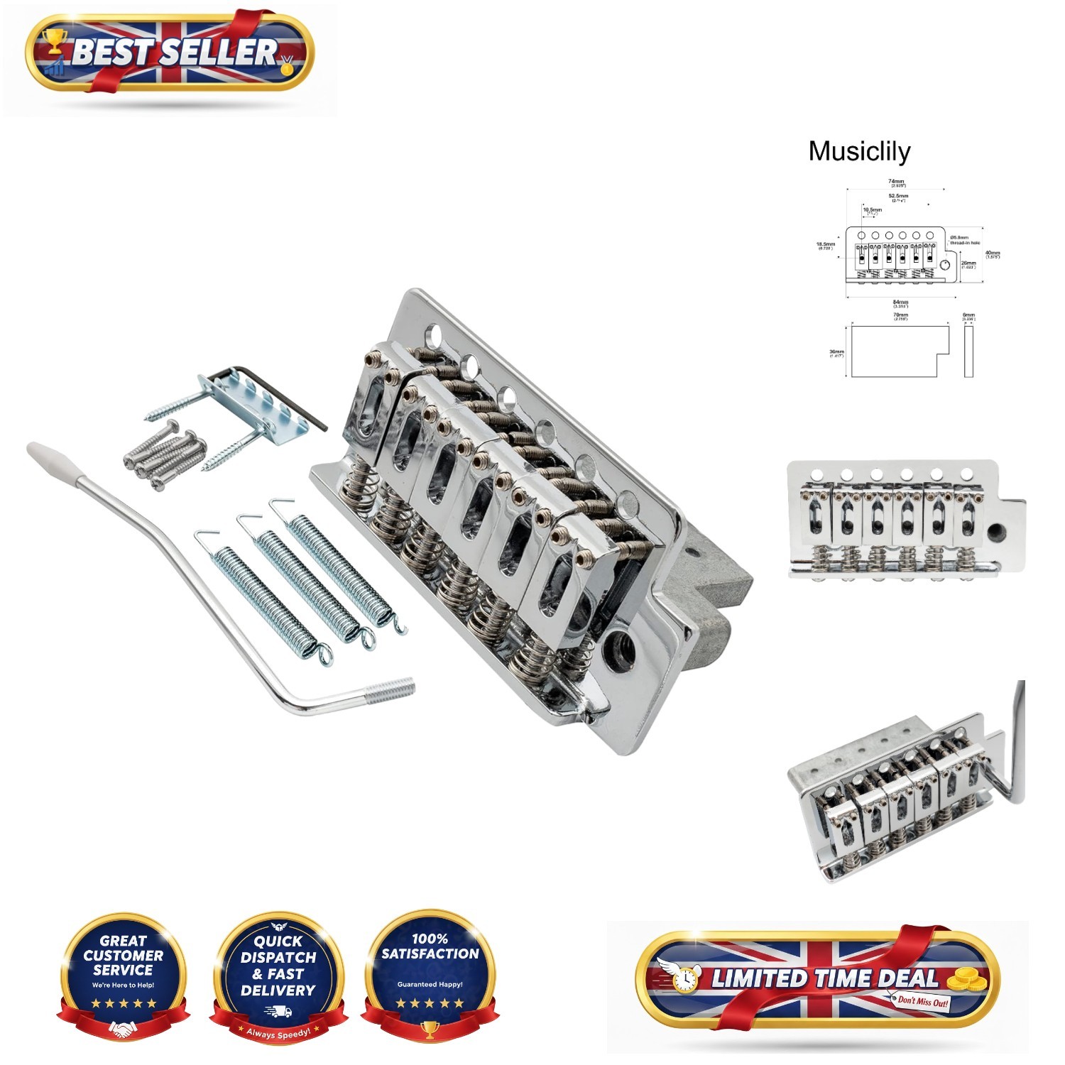 52.5mm Zinc Alloy Tremolo Bridge for Strat Guitars – Effortless Upgrade