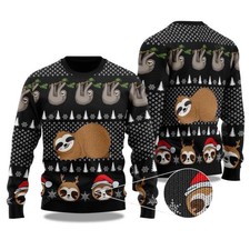 Christmas Cute Sloth Santa Ugly Christmas Sweater Unisex Fullsize S-6XL