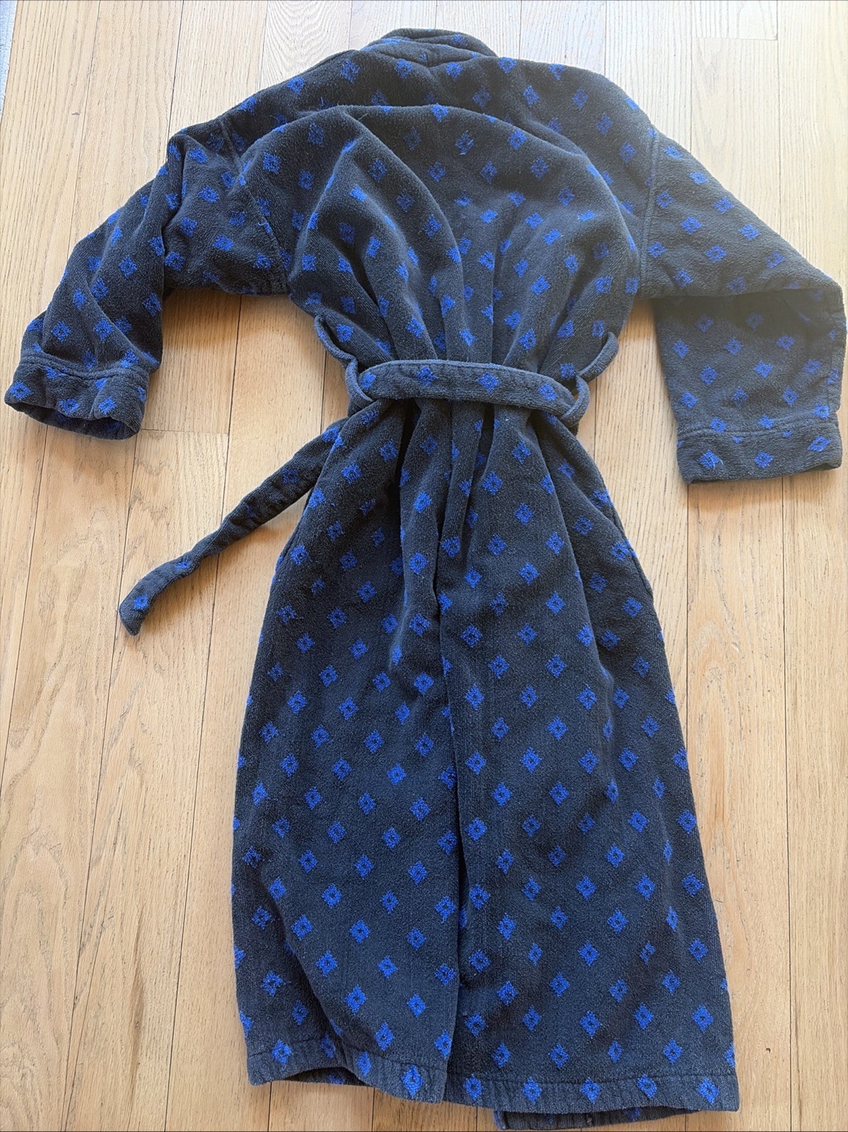 Vintage Christian Dior Monsieur Robe Kimono Geometric Pattern Retro Black Blue thumbnail 9