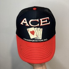 Vintage Ace Transportation Inc Mesh Trucker Hat Snapback Black Red Las Vegas