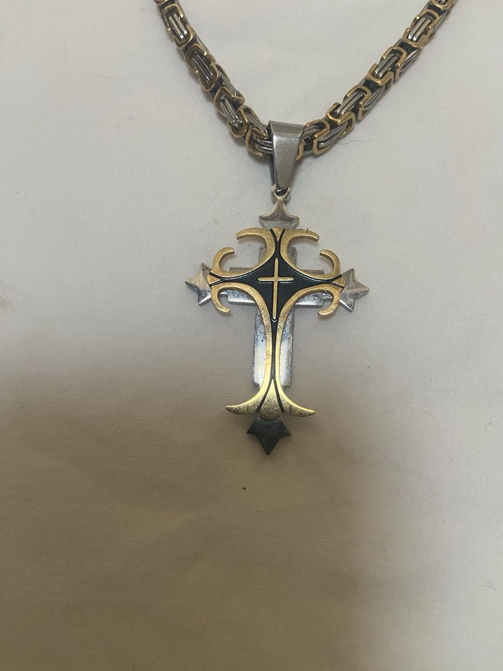 CASSIECA Collares Cruzados para Hombre Collar Colgante Cruz Oro Negro Foto 2 de 3